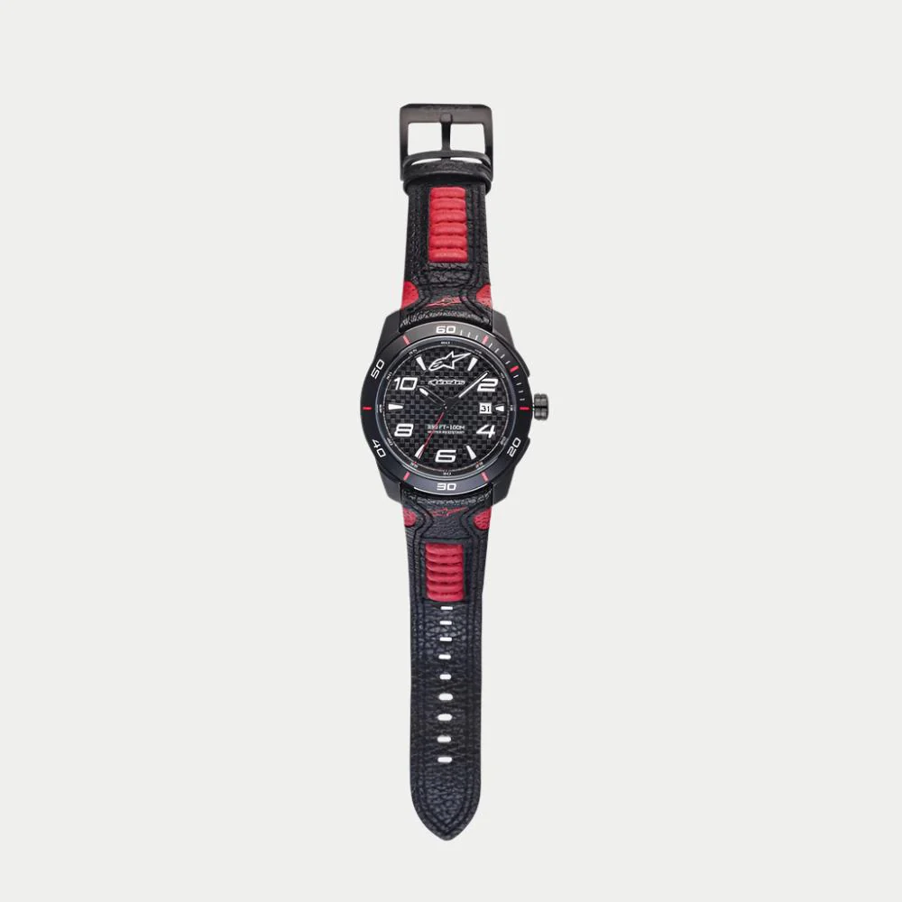 Tech Watch 3H Black Leather-Black/Red - Image 2